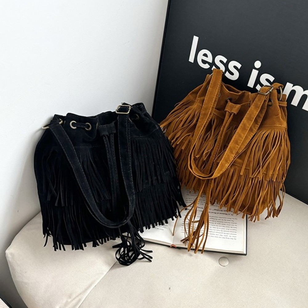 Bucket Bag Suede - Borsa a tracolla coreana con nappe