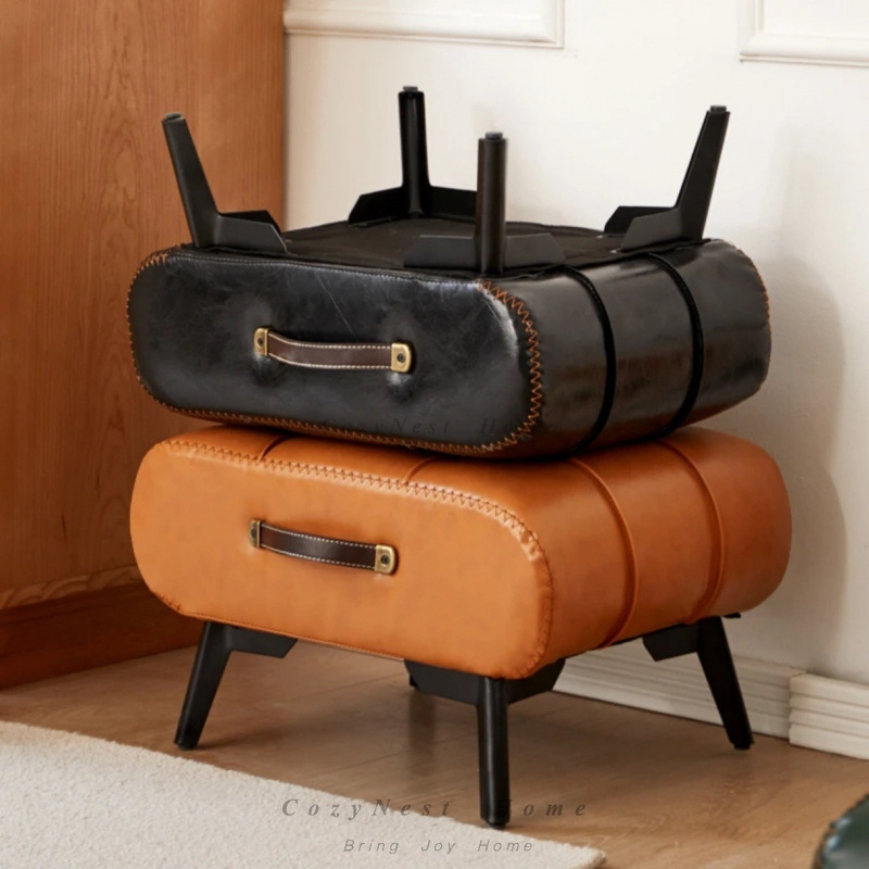 Luxury Bags Entry - Piccolo sgabello in pelle cerata, morbido